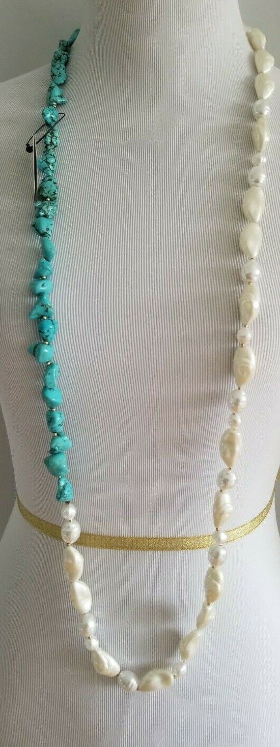 CHICO'S SIMULATED TURQUOISE SINGLE-STRAND NECKLACE