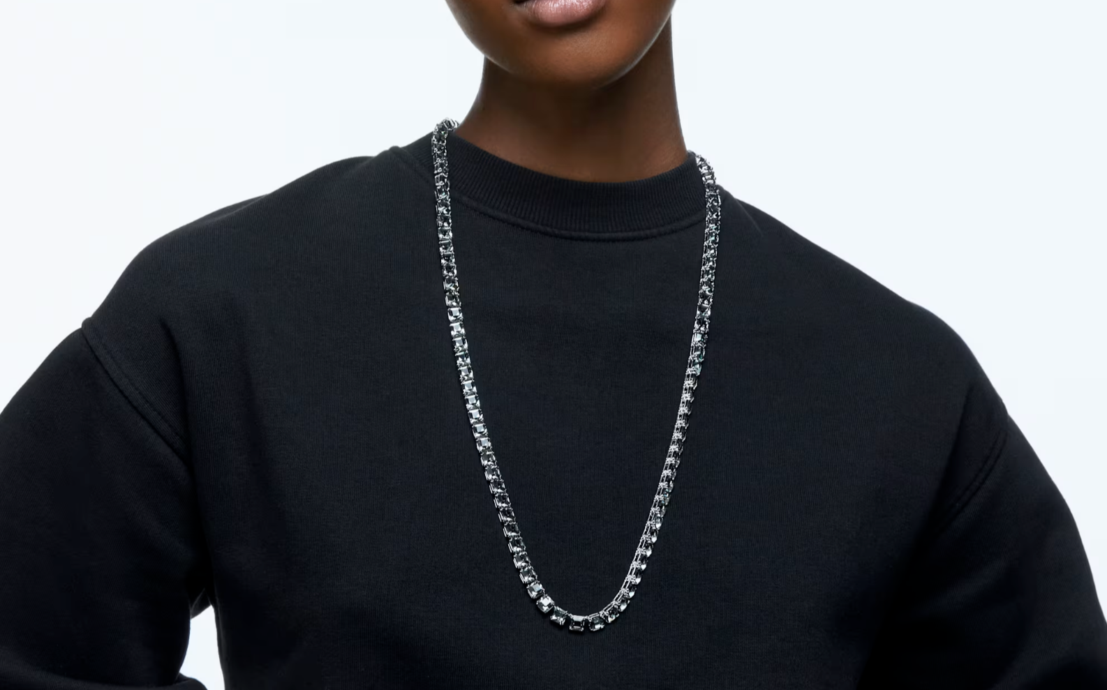 Swarovski Millenia necklace Square cut, Long, Gray, Ruthenium plated
