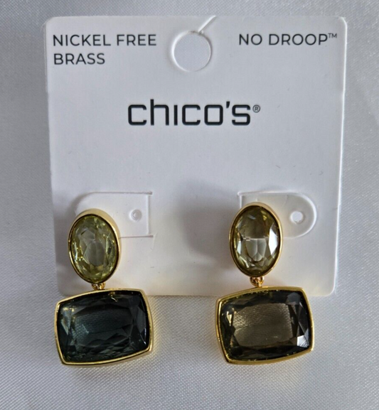 CHICO'S NO DROOP LIGHT GREEN DOUBLE DROP EARRINGS