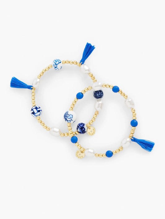 TALBOTS SHIBORI BLUES STRETCH BRACELET SET
