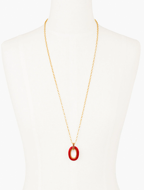 TALBOTS OVAL ENAMEL PAVE PENDANT NECKLACE