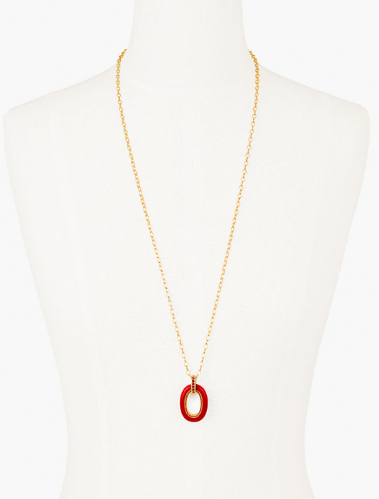 TALBOTS OVAL ENAMEL PAVE PENDANT NECKLACE