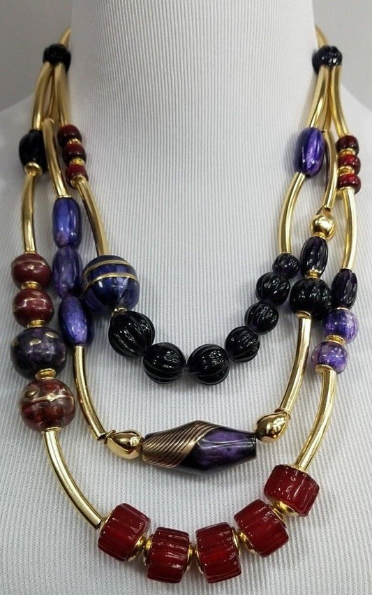 CHICO'S SHORT RED AND PURPLE MULTI-STRAND NECKLACE