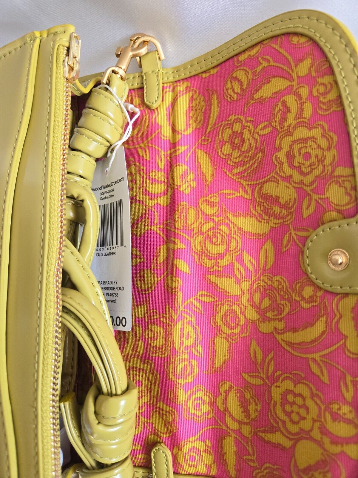 Vera Bradley Wildwood Wallet Crossbody, Golden Olive in Patent faux leather