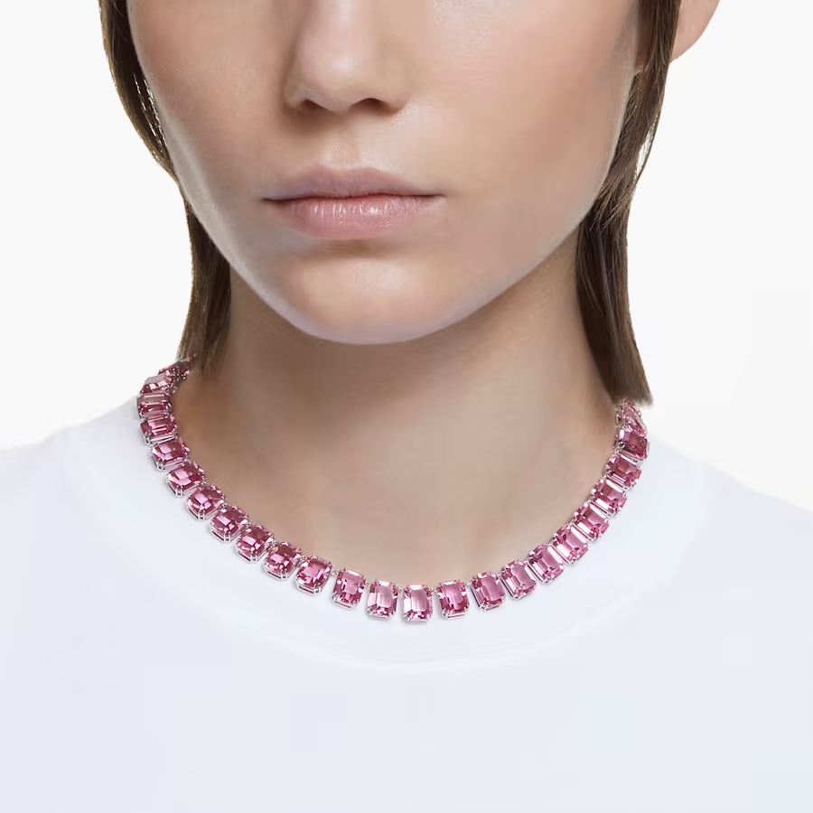 Swarovski Millenia Rhodium Plated Necklace with Pink Octagon Cut Crystals