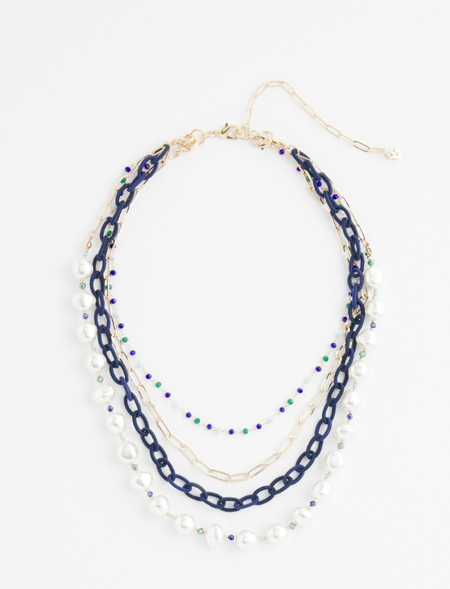 CHICO'S MULTISTRAND PEARL & BLUE NECKLACE
