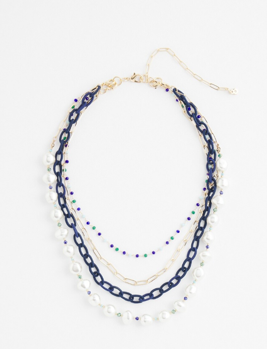 CHICO'S MULTISTRAND PEARL & BLUE NECKLACE