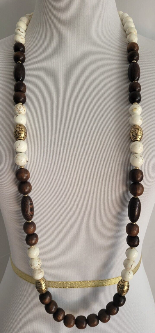 CHICO'S HOWLITE AND WOOD LONG NECKLACE
