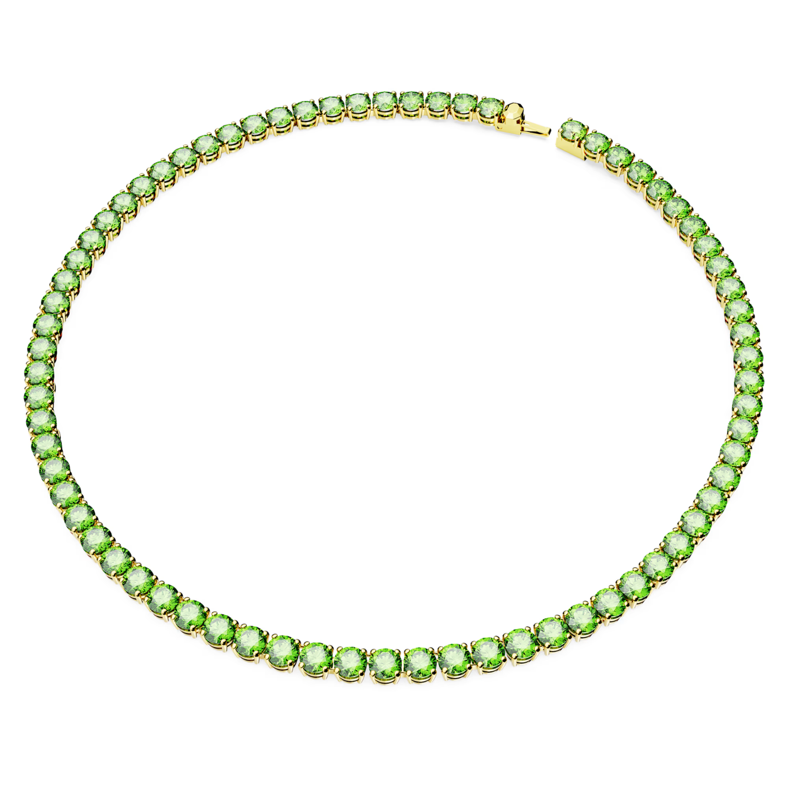 Swarovski Matrix Tennis necklace Round cut, Medium, Green, Gold-tone plat