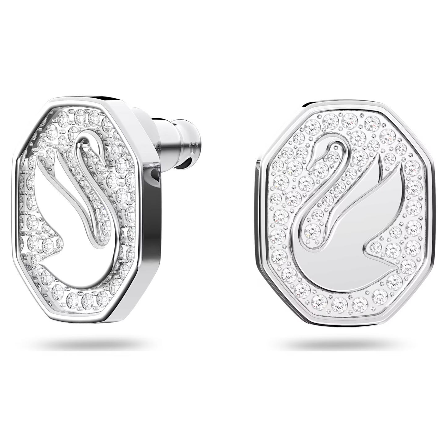 Swarovski Signum Stud Earrings Swan, White, Rhodium plated
