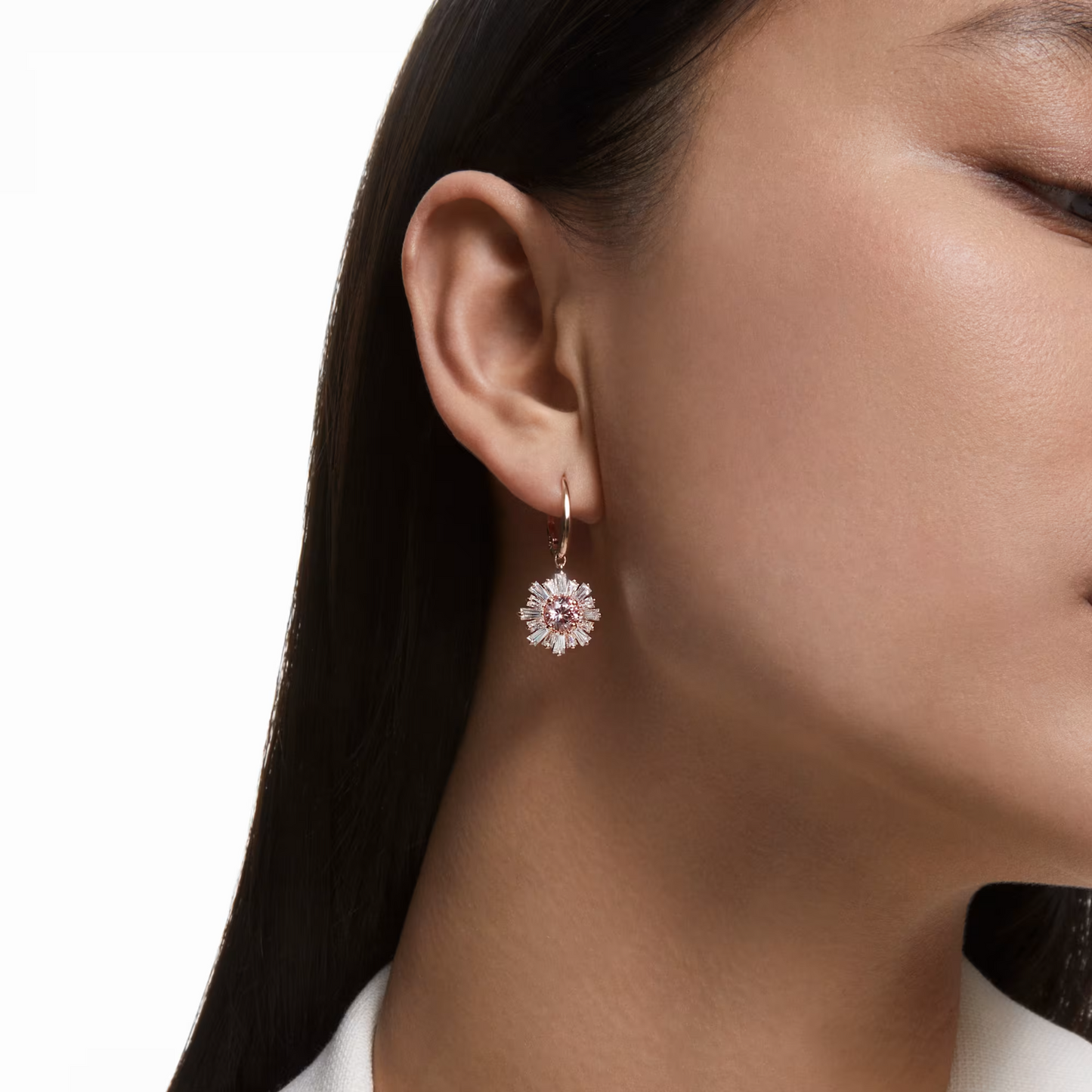 Swarovski Idyllia drop earrings Mixed cuts, Sun, Pink, Rose gold-tone plated