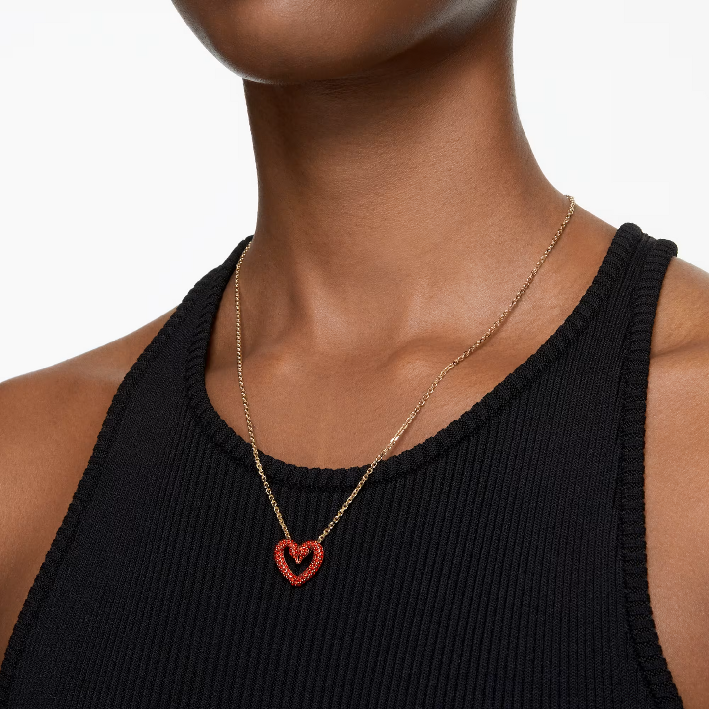 Swarovski Pavé, Heart, Small, Red, Gold-tone plated