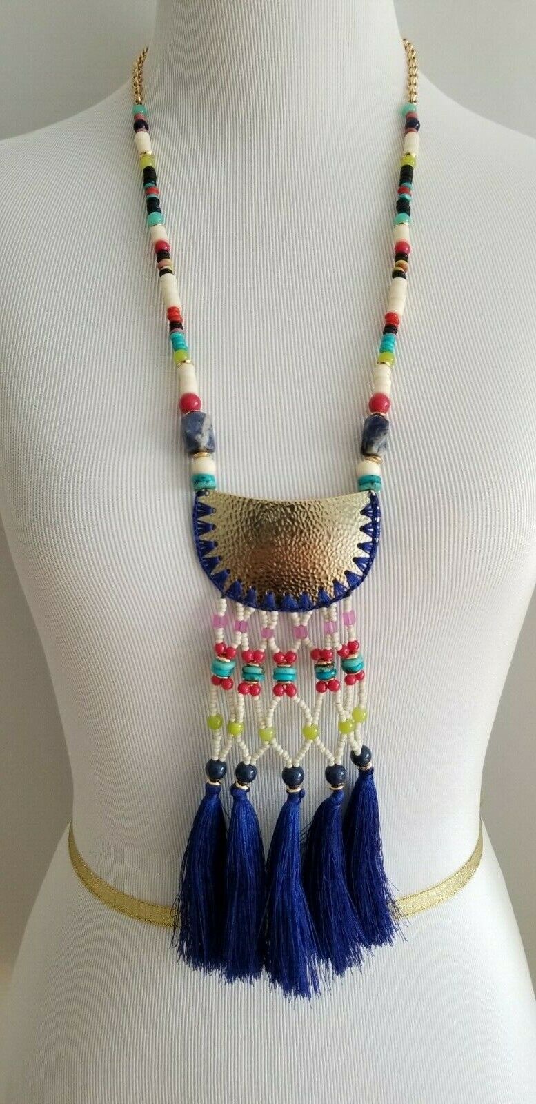 CHICO'S COLORFUL SEED BEAD TASSEL PENDANT NECKLACE