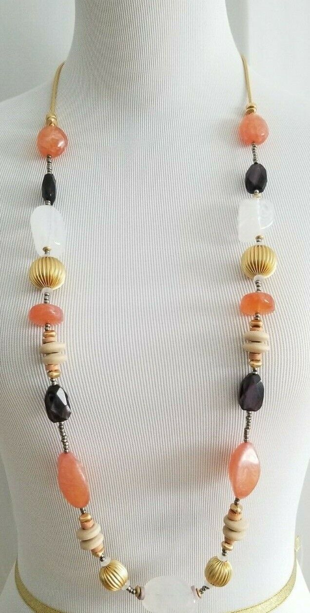 CHICO'S LONG COLORFUL BEADED SINGLE-STRAND NECKLACE