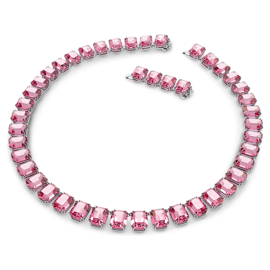 Swarovski Millenia Rhodium Plated Necklace with Pink Octagon Cut Crystals