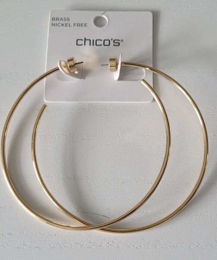 CHICO'S 3" GOLD TONE HOOPS EARRINGS