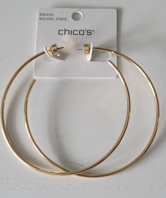 CHICO'S 3" GOLD TONE HOOPS EARRINGS