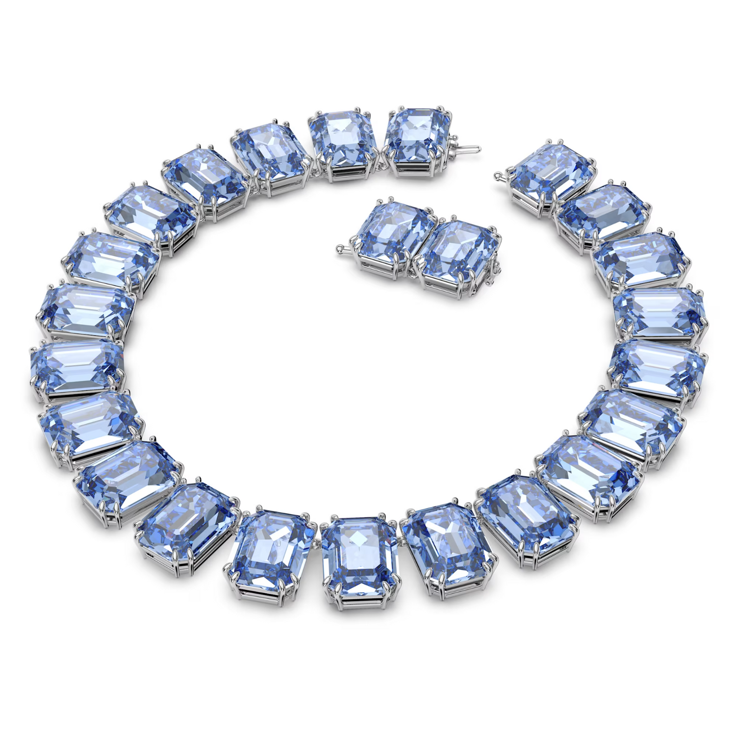 Swarovski Millenia necklace Oversized crystals, Octagon cut, Blue, Rhodium plate