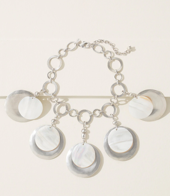 CHICO'S MOTHER OF PEARL DISC BIB NECKLACE