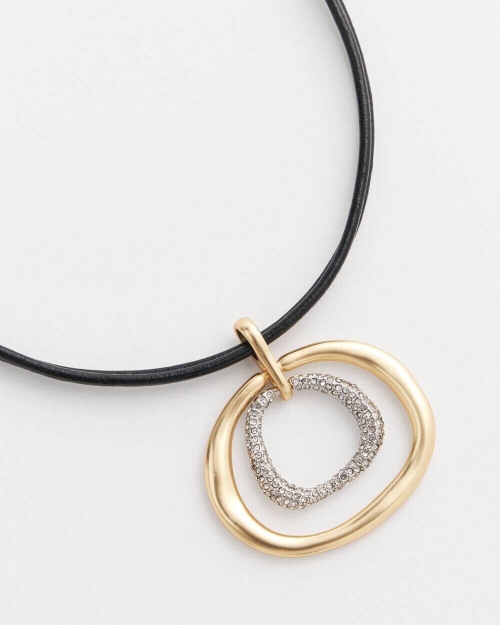 CHICO'S PAVE PENDANT FAUX LEATHER NECKLACE