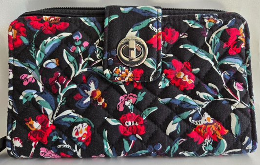 Vera Bradley RFID Turnlock Wallet, Perennials Noir