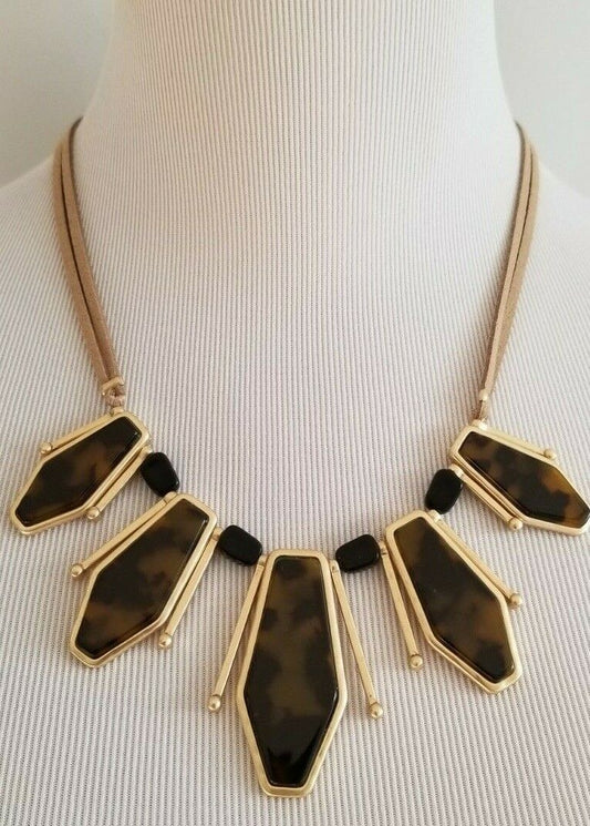 CHICO'S FAUX-TORTOISE BIB NECKLACE