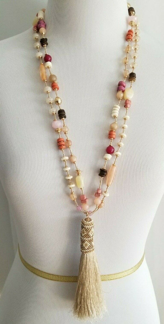 CHICO'S BEADED MULTI-COLORED TASSEL NECKLACE