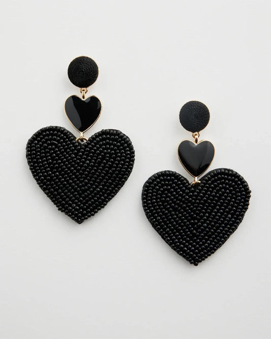 CHICO'S BLACK HEART SEED BEAD EARRINGS
