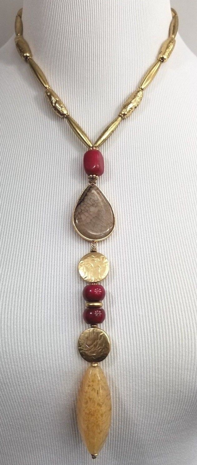 CHICO'S GOLD-TONE AND PINK Y-NECKLACE