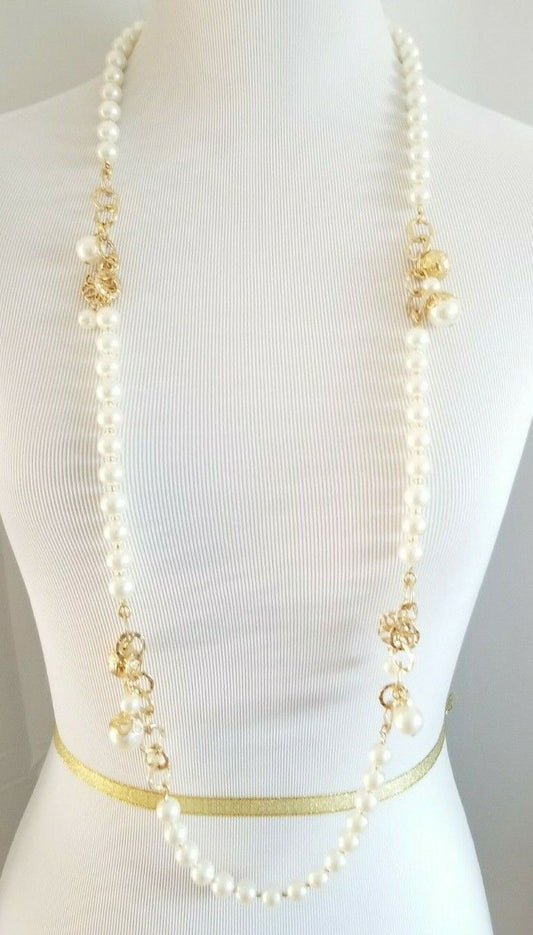 CHICO'S GOLDTONE AND FAUX-PEARL SINGLE-STRAND NECKLACE