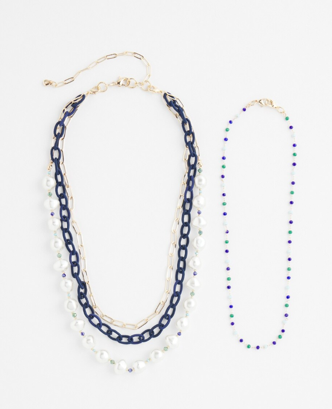 CHICO'S MULTISTRAND PEARL & BLUE NECKLACE