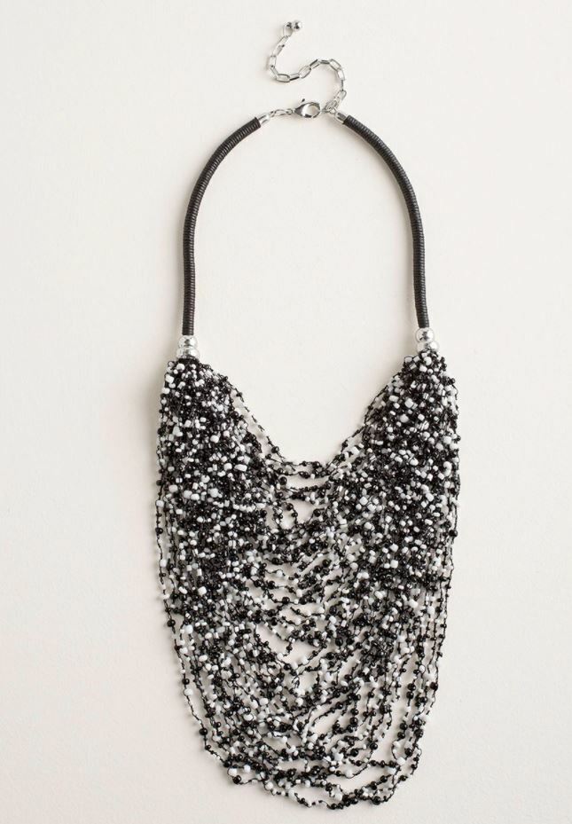 CHICO'S BLACK AND WHITE BEADED BIB NECKLACE