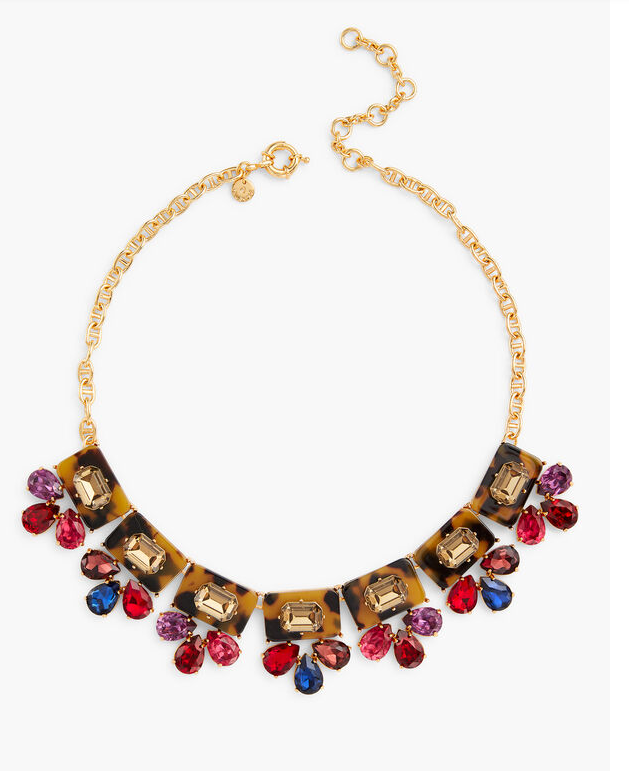 TALBOTS COLORFUL TORT AND CRYSTAL STATEMENT NECKLACE