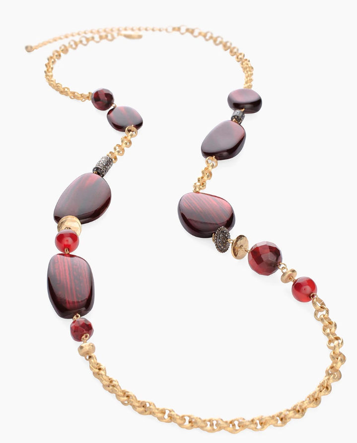 CHICO'S RED AND GOLD-TONE SINGLE-STRAND NECKLACE