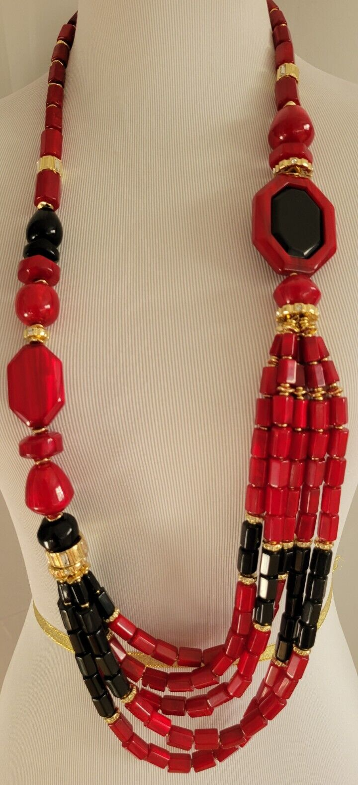 CHICO'S RED BEADED MULTI-STRAND NECKLACE