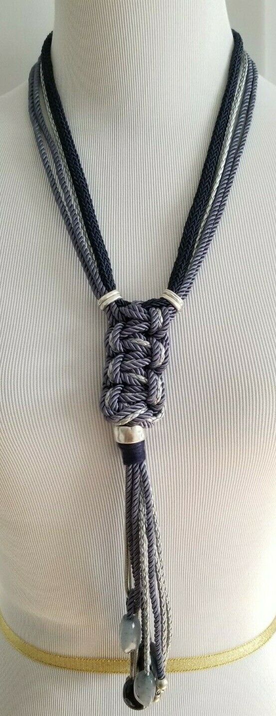 CHICO'S BEADED BLUE BRAIDED PENDANT NECKLACE