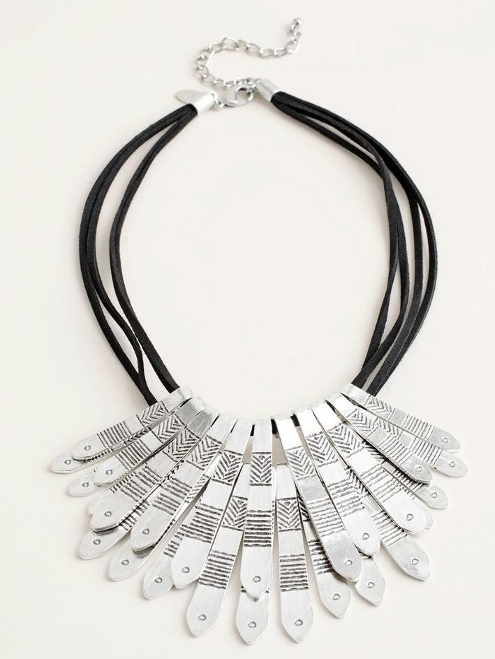 CHICO'S SILVER-TONE ETCHED BIB NECKLACE