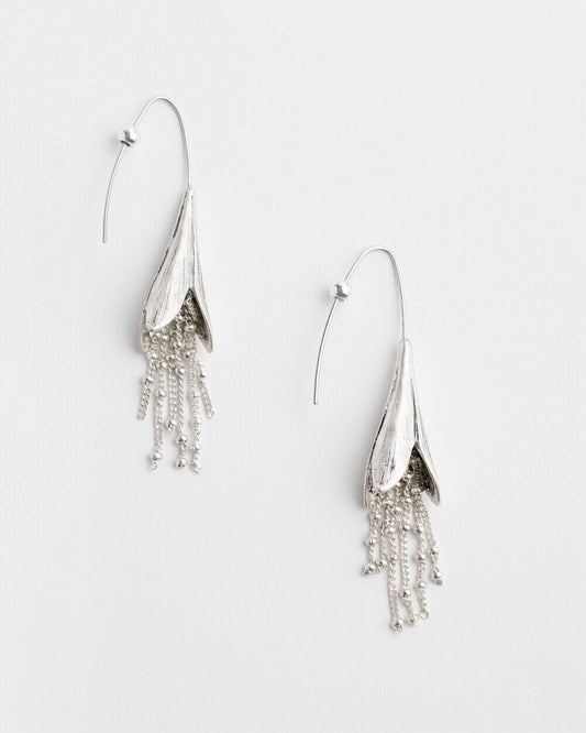 CHICO'S  NO DROOP SILVER TONE FLORAL THREADER EARRINGS