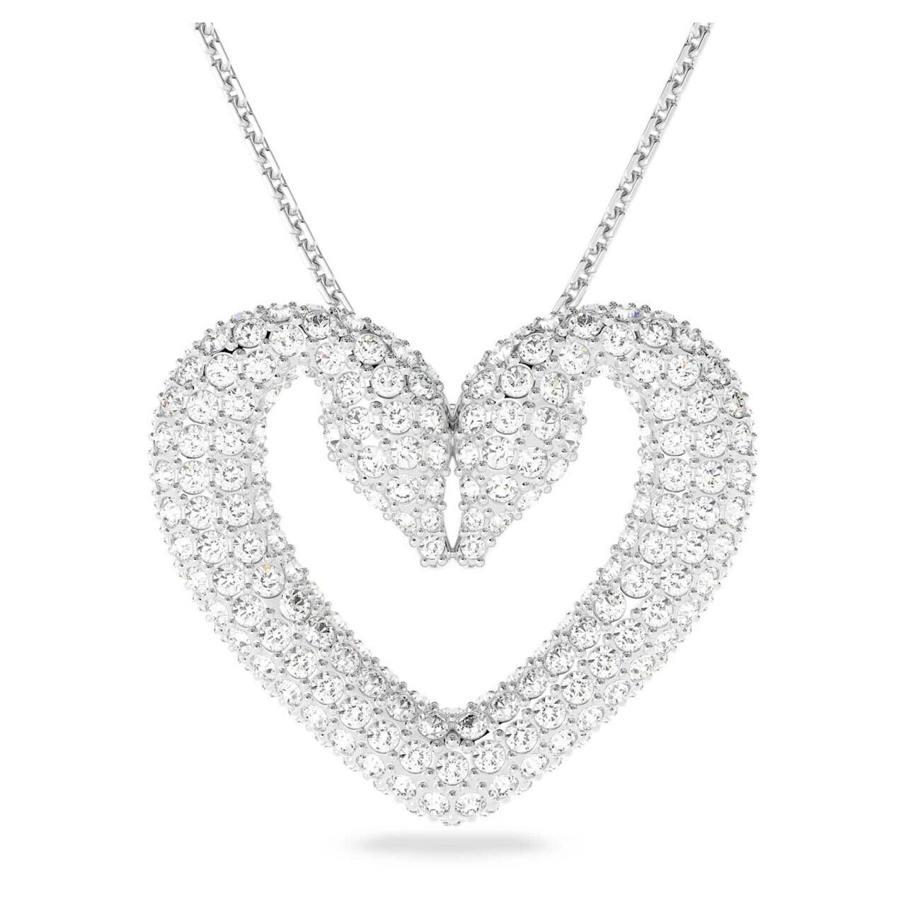Swarovski Una Pendant Heart, Large, White, Rhodium Plated, 5626176