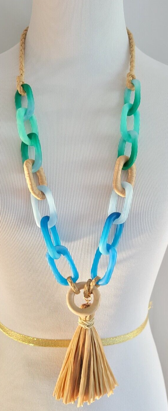 CHICO' S COOL MULTI LINKS TASSEL NECKLACE