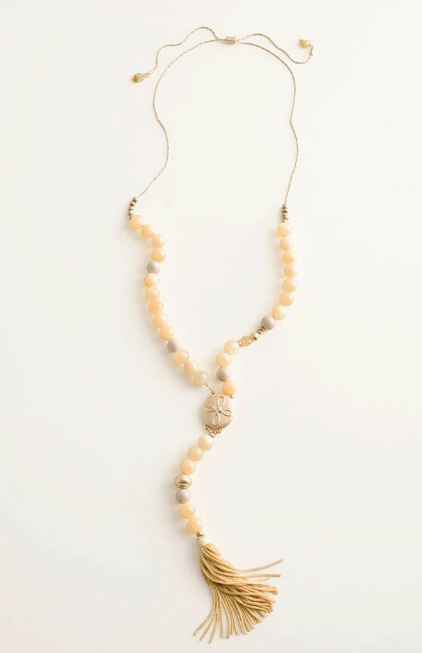 CHICO'S CONVERTIBLE BEADED YELLOW TASSEL NECKLACE