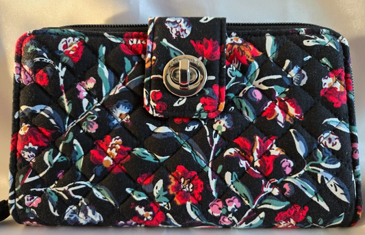 Vera Bradley RFID Turnlock Wallet, Perennials Noir