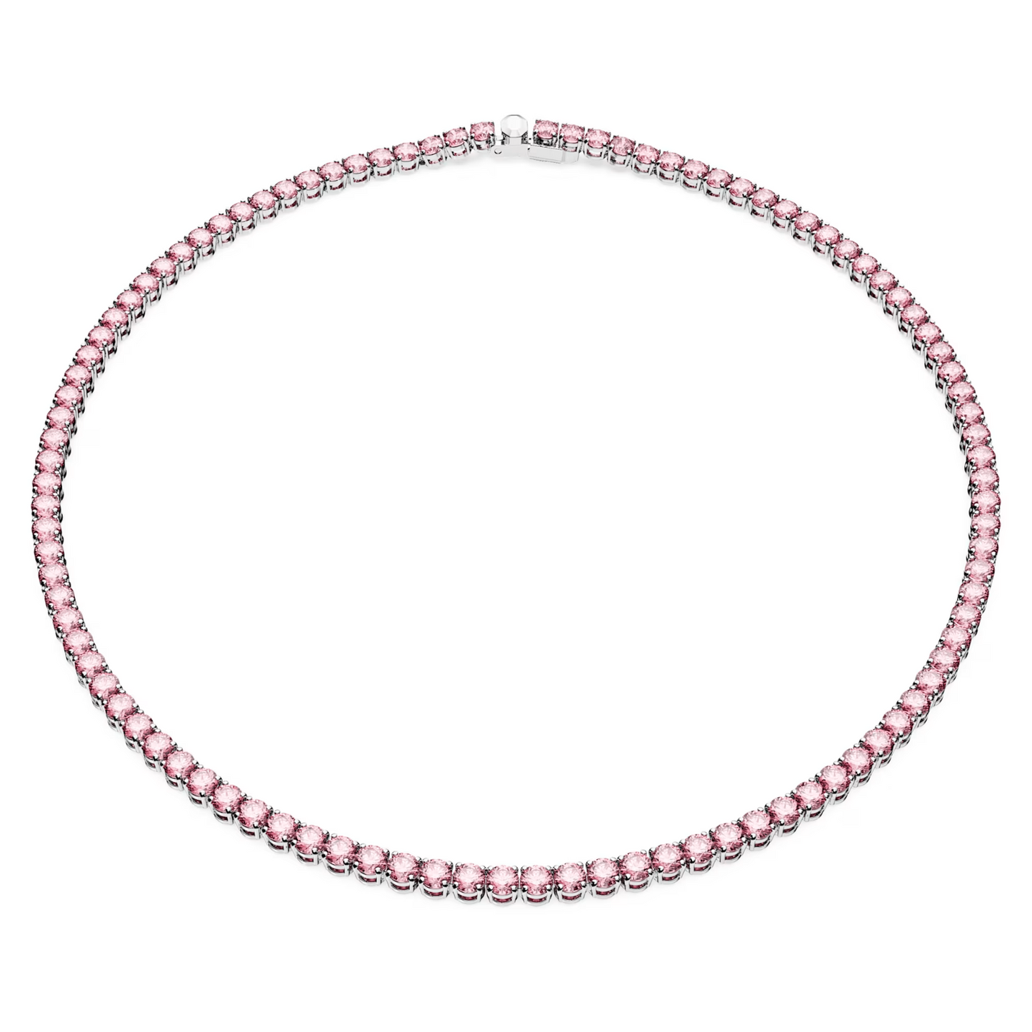 Swarovski Matrix Tennis necklace Round cut, Pink, Rhodium plated