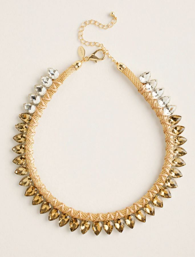 CHICO'S GOLDTONE AND RHINESTONE BIB NECKLACE