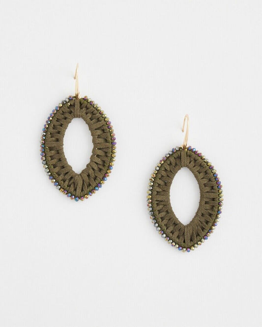 CHICO'S NO DROOP OLIVE FAUX SUEDE EARRINGS