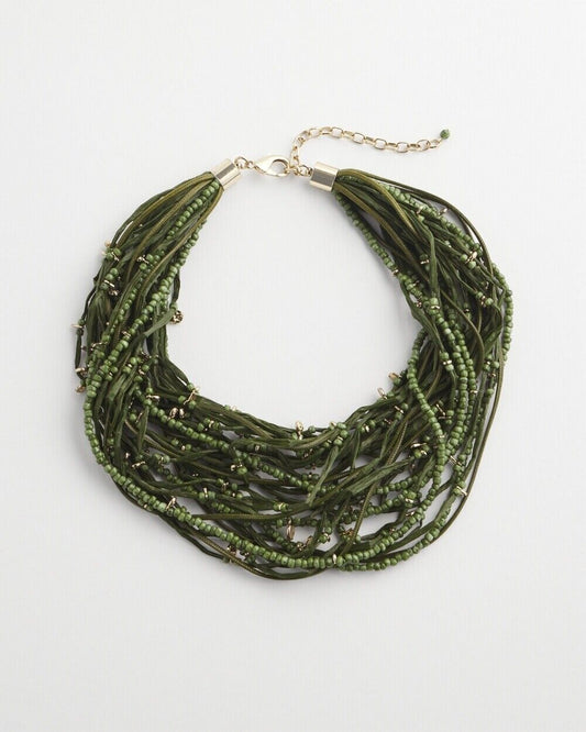 CHICO'S OLIVE RAFFIA NECKLACE