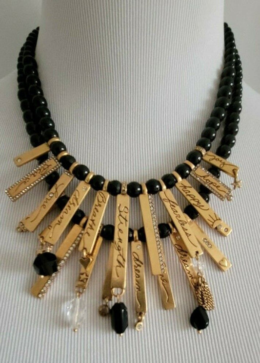 CHICO'S GOLDTONE AND BLACK BIB NECKLACE