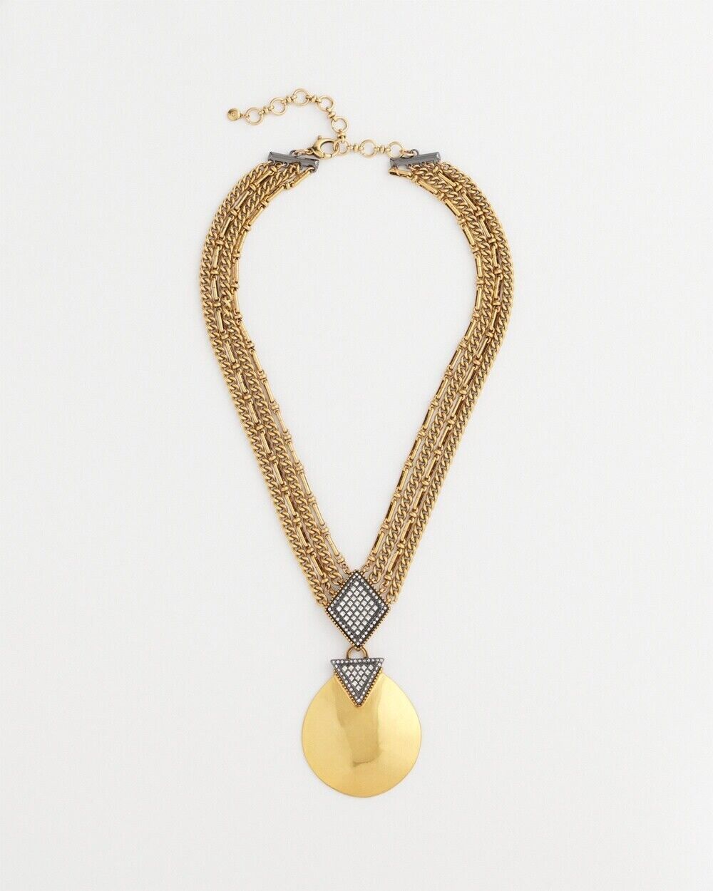 CHICO'S GOLD TONE PAVE PENDANT NECKLACE