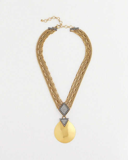 CHICO'S GOLD TONE PAVE PENDANT NECKLACE
