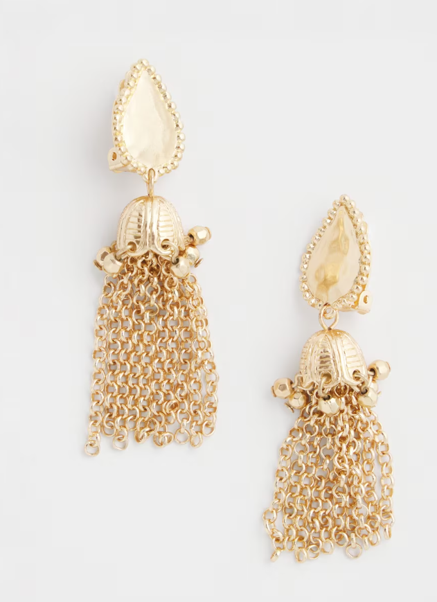 CHICO'S CLIP-ON GOLD TASSELL CHAIN EARRINGS
